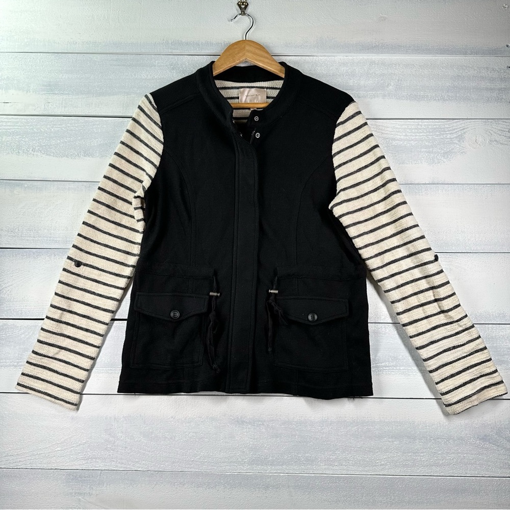 Skies Are Blue Lightweight Cinch Cargo Jacket Black Striped Women’s Medium